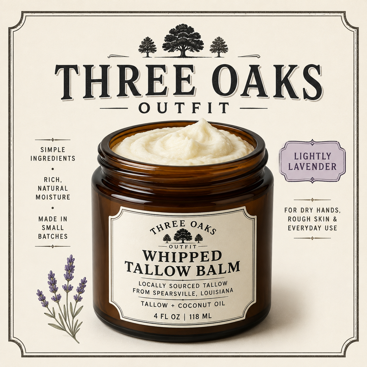 Three Oaks Outfit Lightly Lavender Tallow Balm