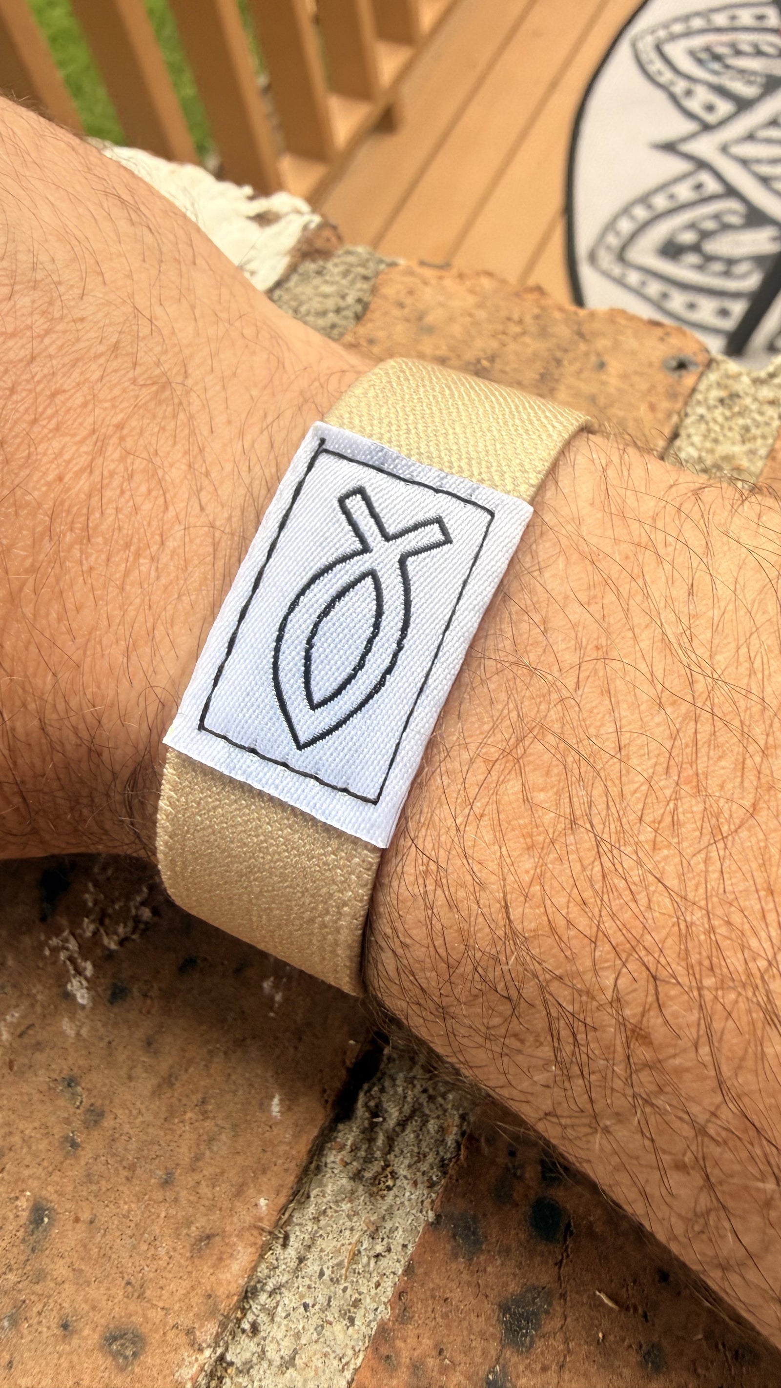 Field Khaki Bible Band Christian wristband worn as a daily Bible reminder