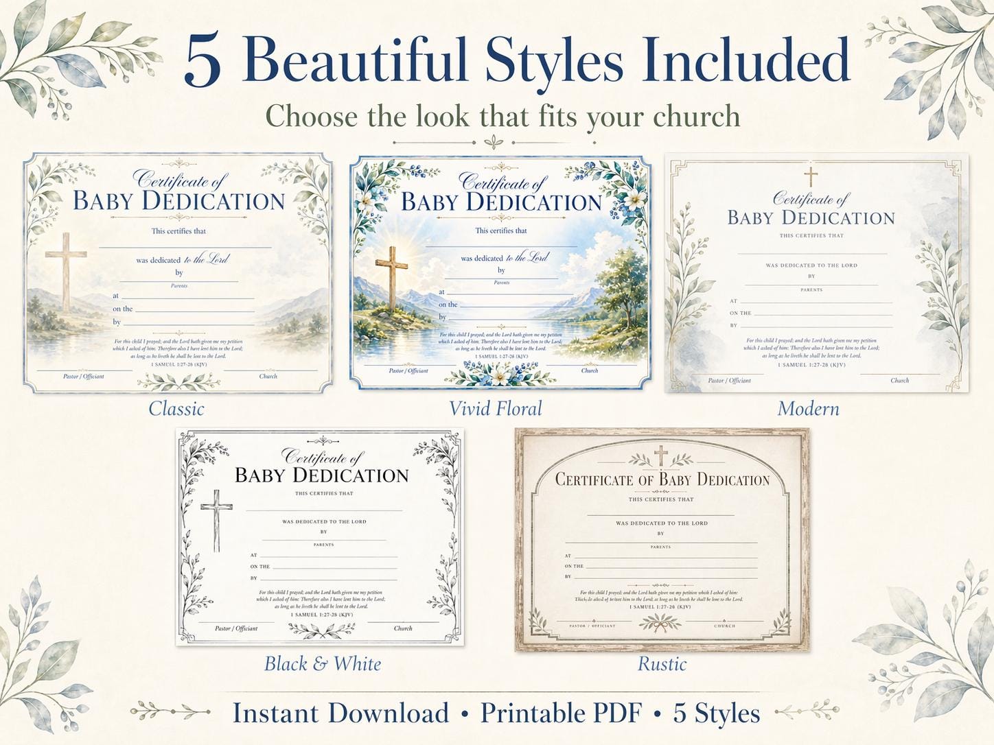 Baby Dedication Certificate Bundle, Printable Church Template (Digital Download)