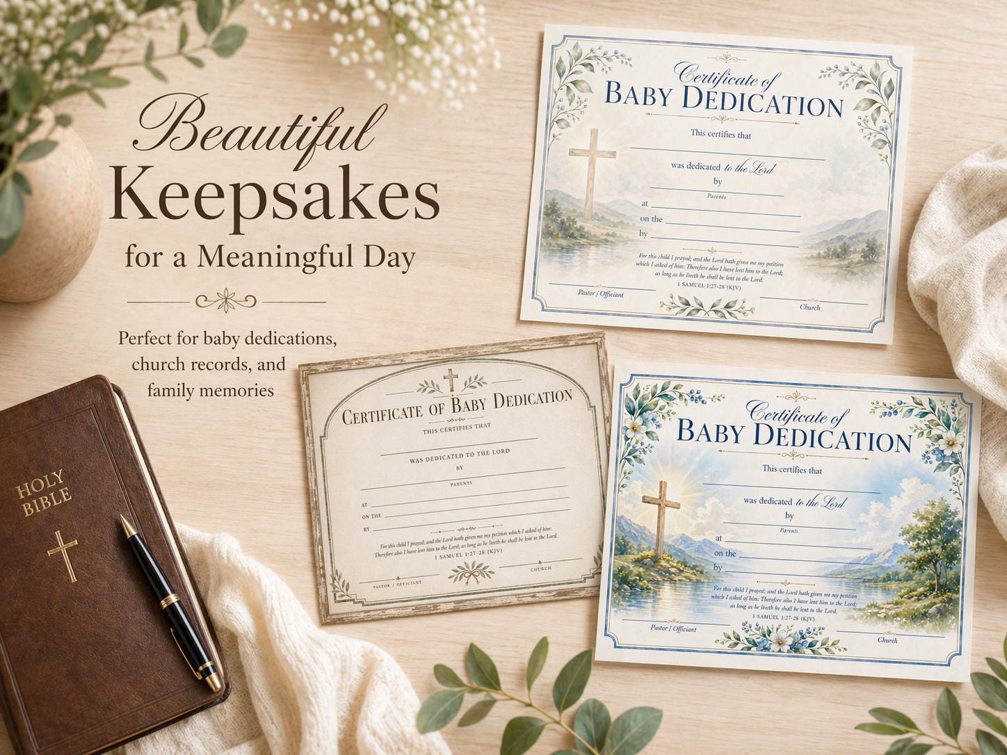 Baby Dedication Certificate Bundle, Printable Church Template (Digital Download)