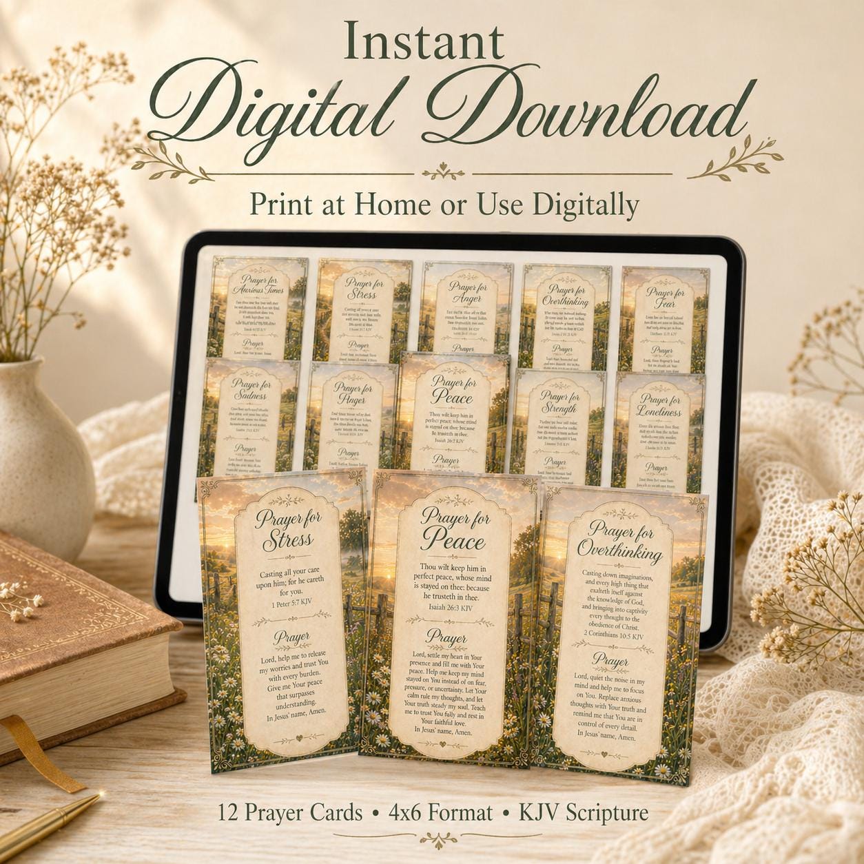 Prayers for a Weary Heart — 12 KJV Printable Scripture Prayer Cards