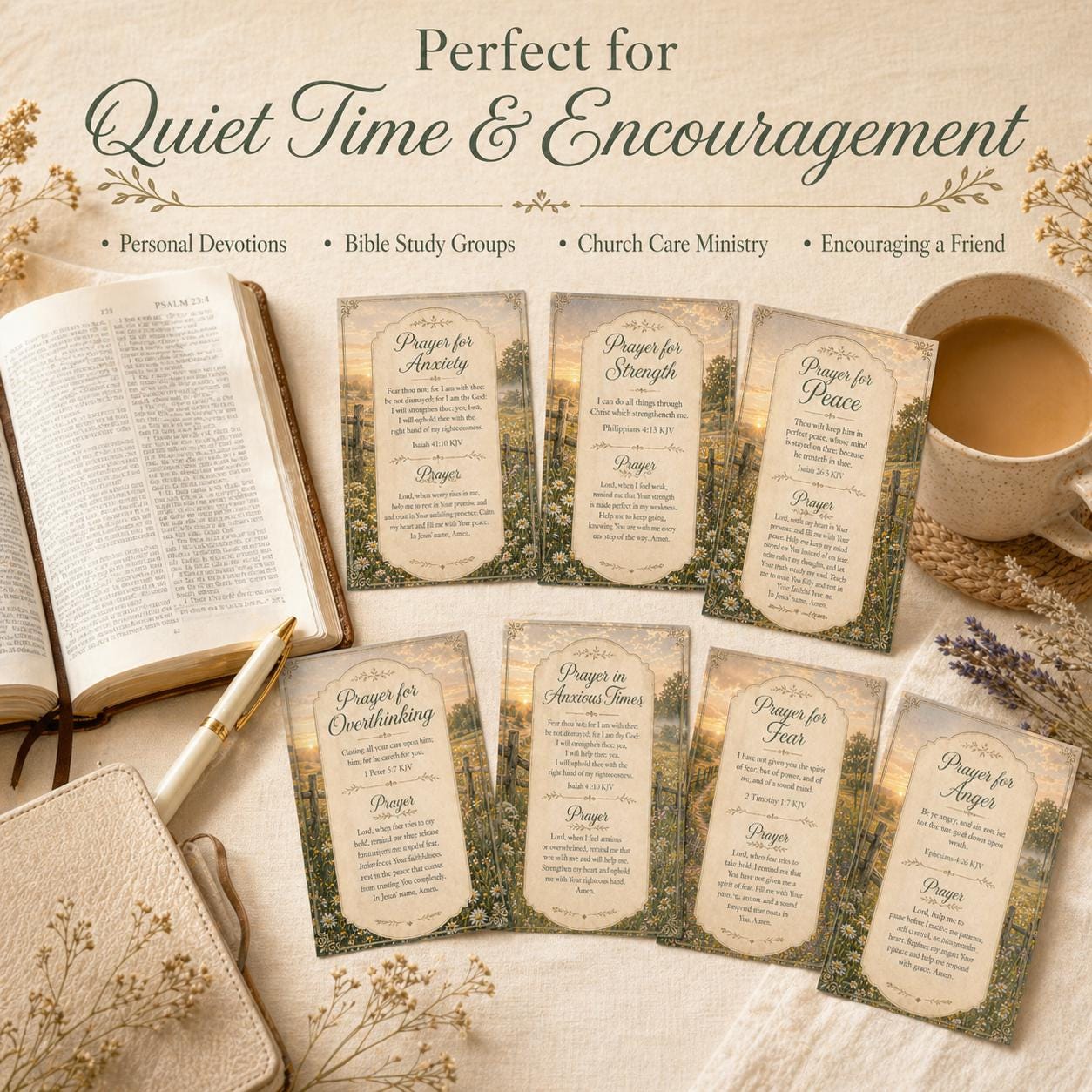 Prayers for a Weary Heart — 12 KJV Printable Scripture Prayer Cards