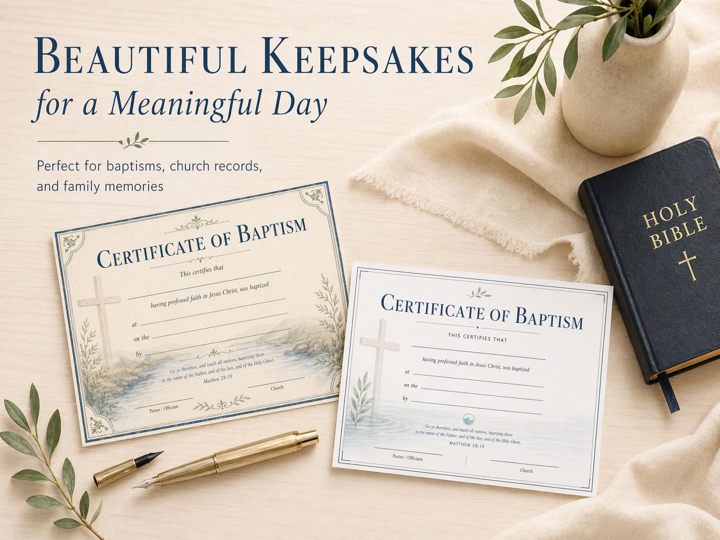 Baptism Certificate Template Bundle, 4 Landscape PDF Designs (Digital Download)