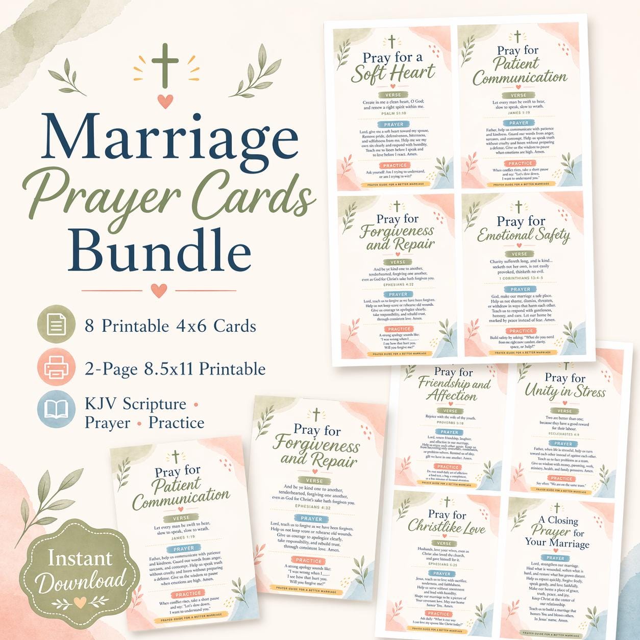 Christian Marriage Prayer Cards Bundle | KJV Scripture Devotional (Digital Download)