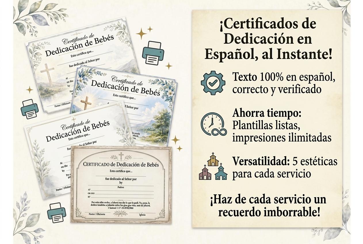 Spanish Baby Dedication Certificate, 5 Styles, Printable Template (Digital Download) Bible House Goods