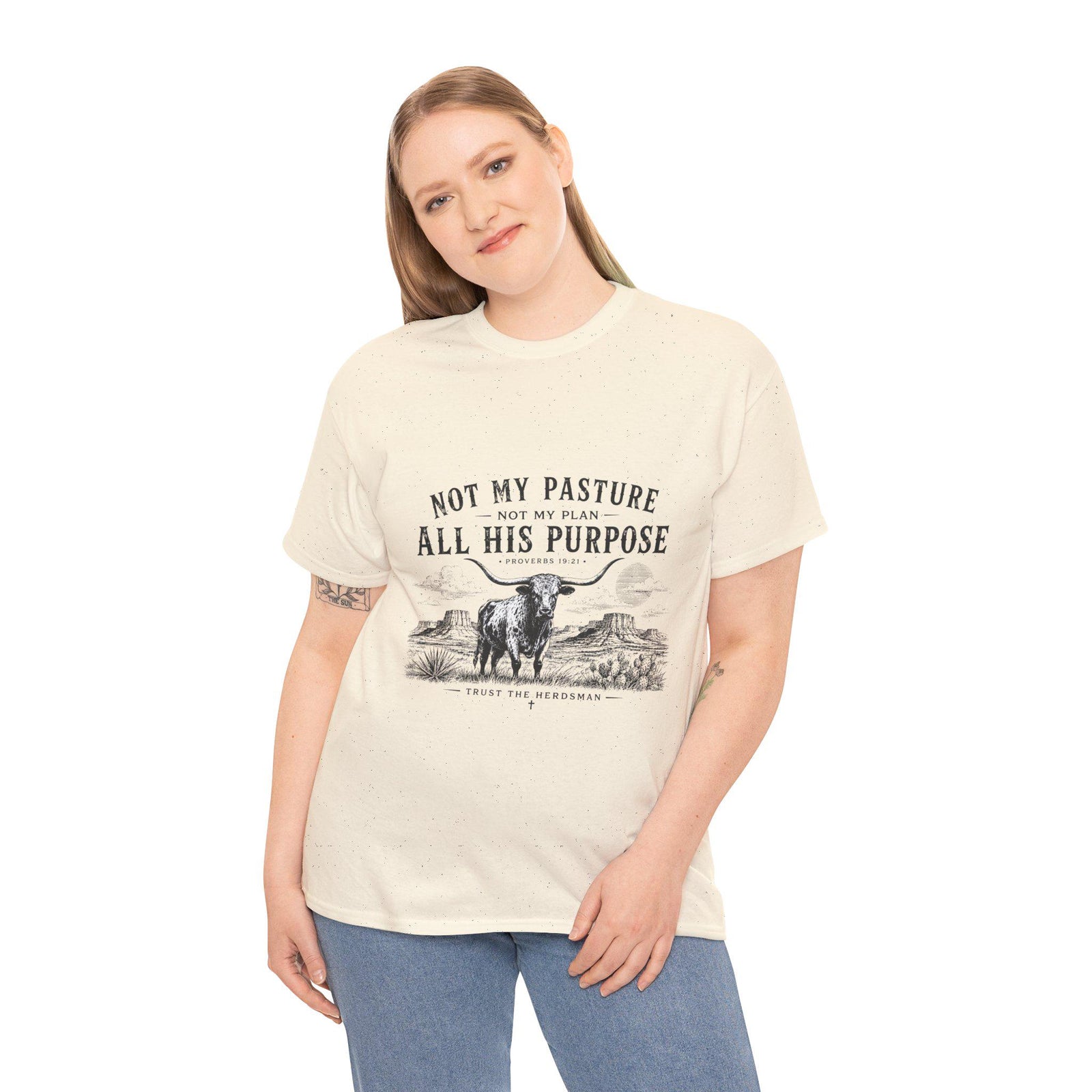 Not My Pasture All His Purpose T-Shirt | Cow Ranch Faith Graphic Tee