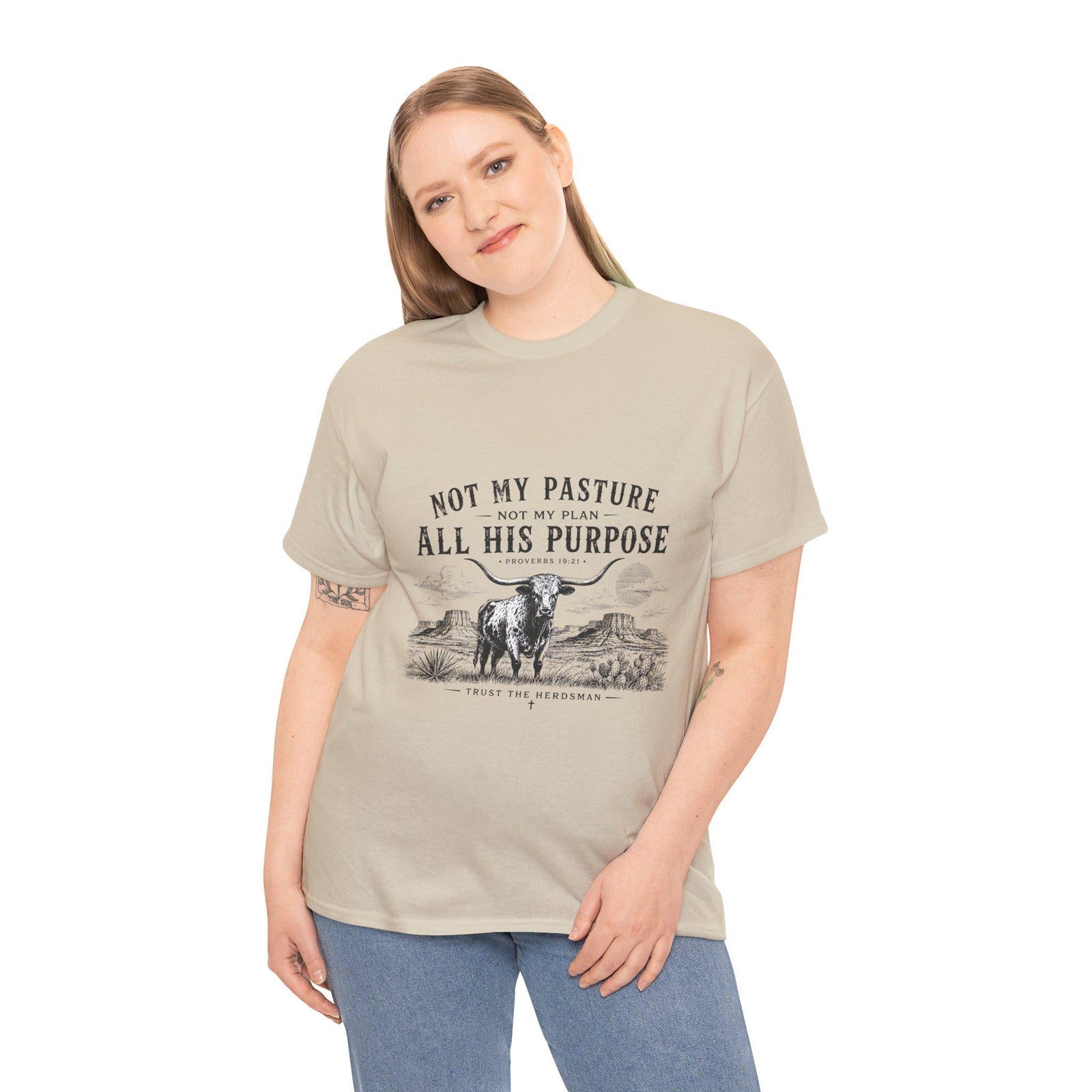 Not My Pasture All His Purpose T-Shirt | Cow Ranch Faith Graphic Tee
