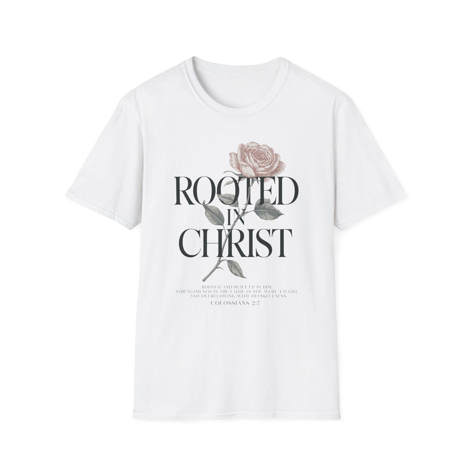 Rooted in Christ T-Shirt | Floral Rose Christian Faith Tee