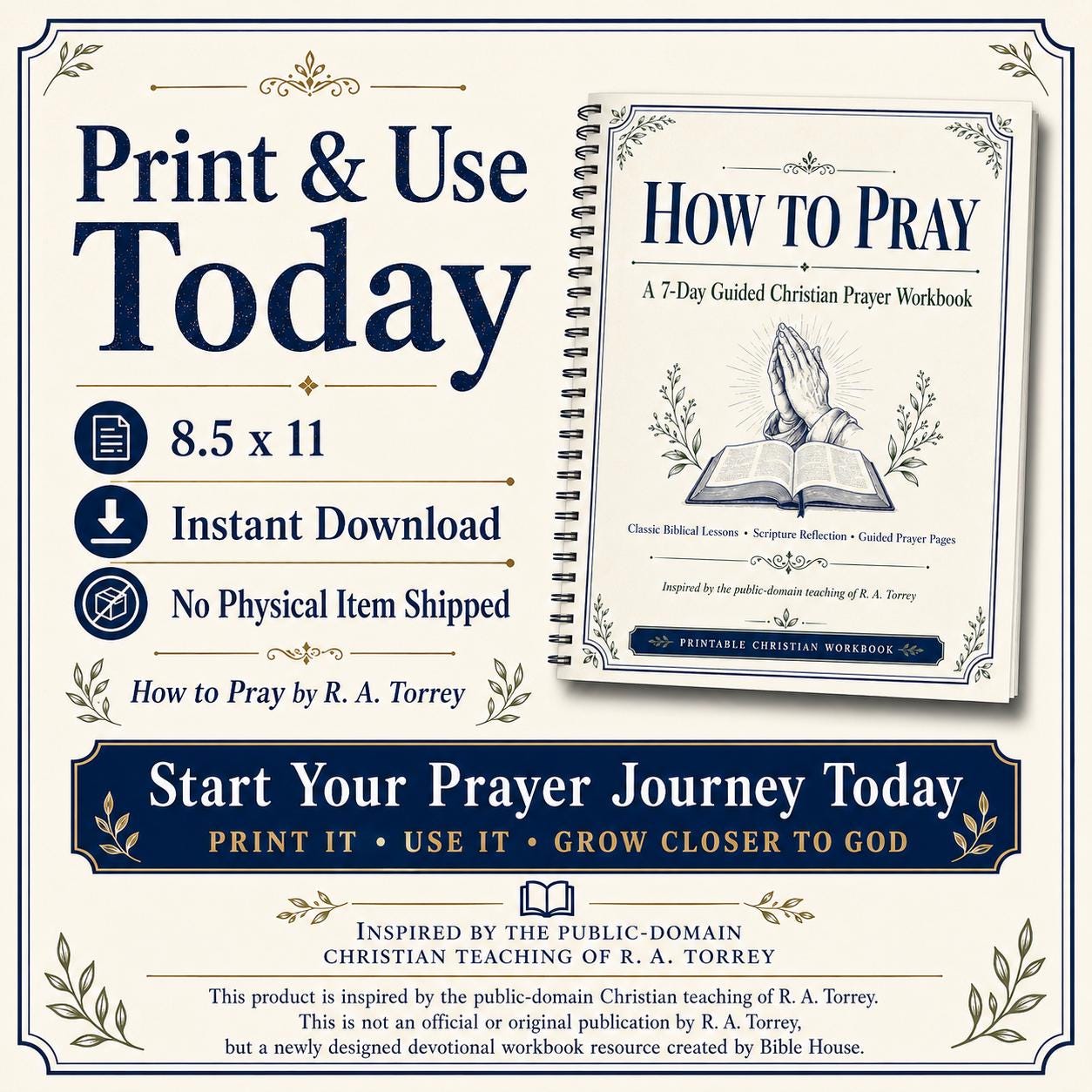 How to Pray Workbook, R. A. Torrey 7-Day Bible Study (Digital Download) Bible House Goods
