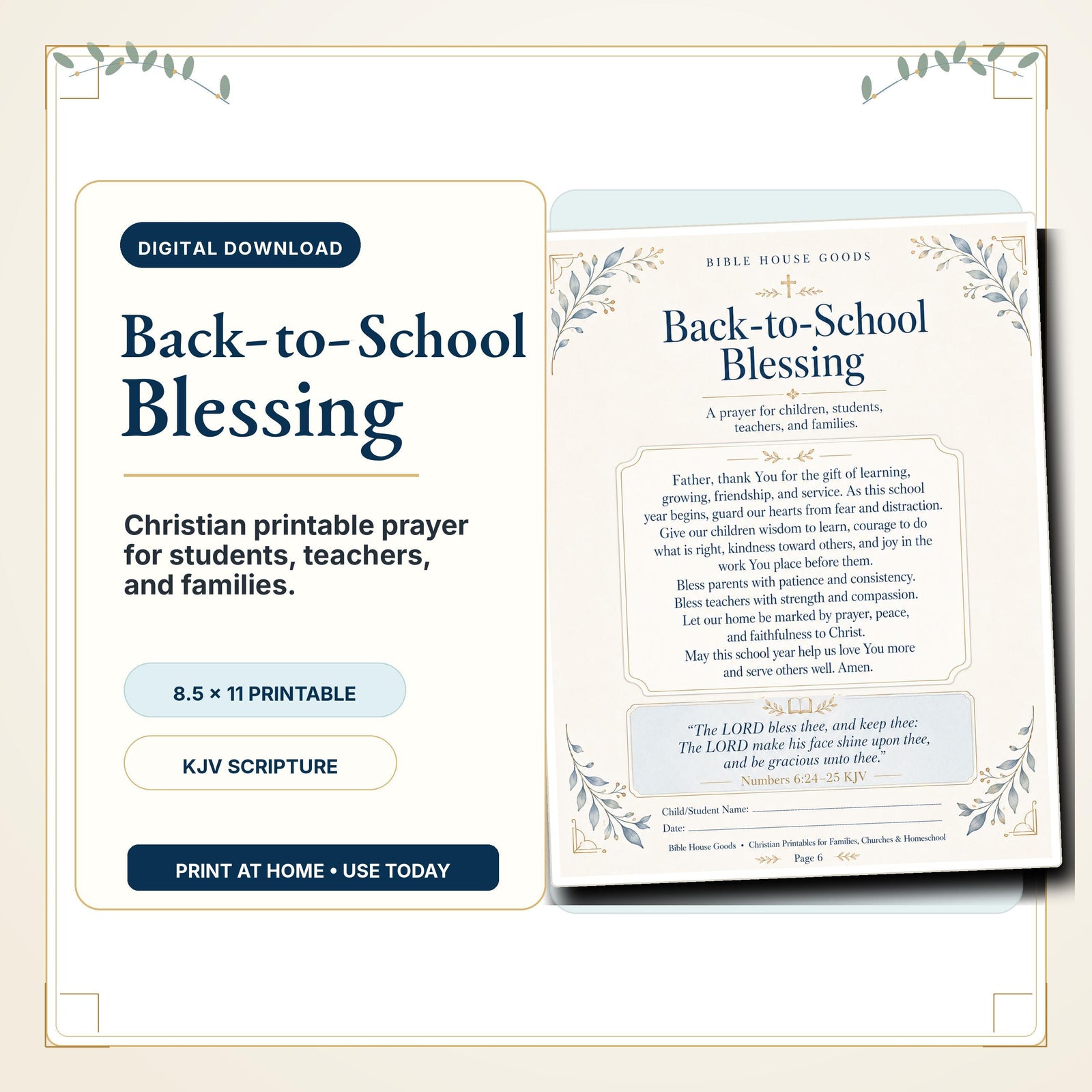 Back to School Christian Printable Pack | Family Prayer, Scripture Cards (Digital Download)