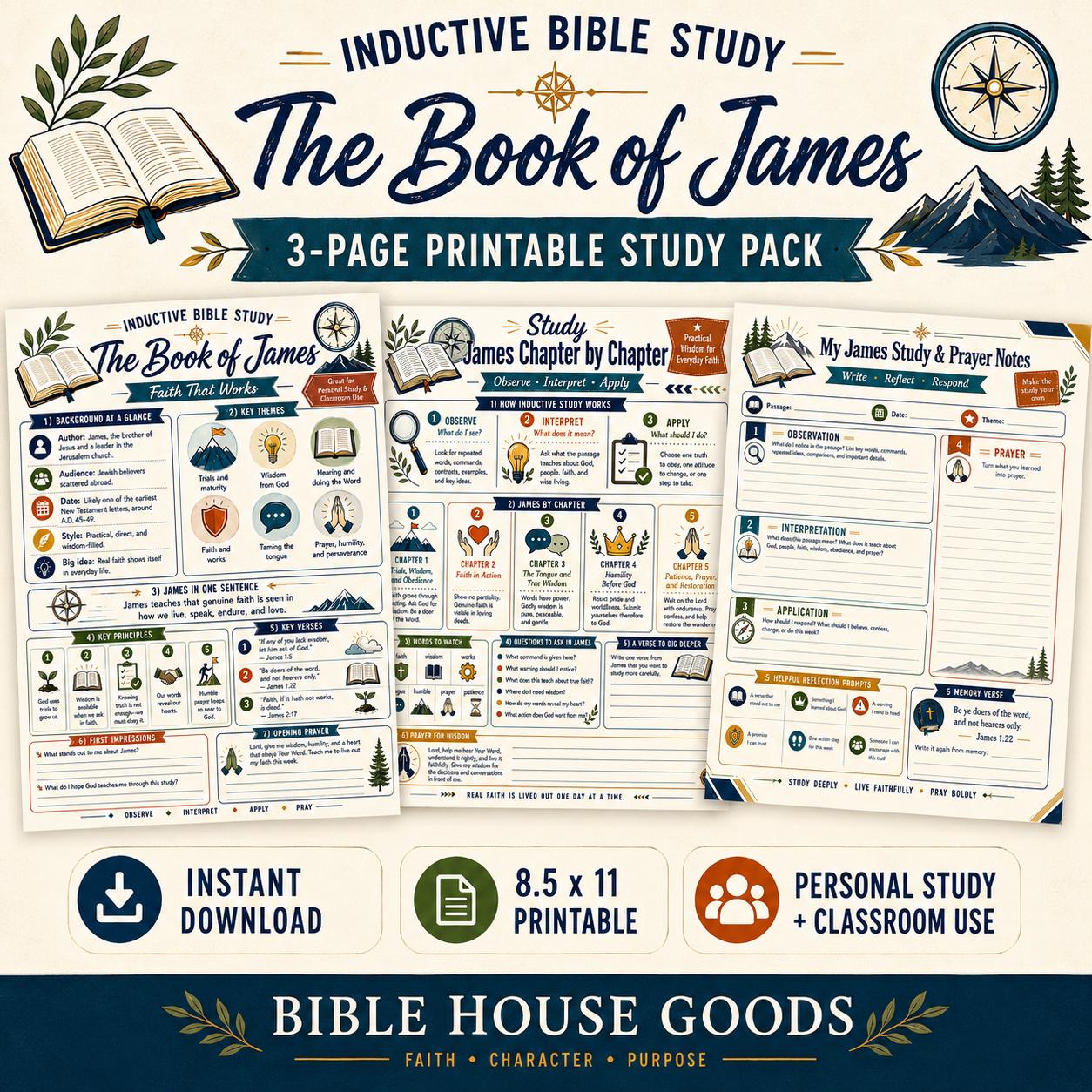 James Bible Study Printable, Inductive Study, KJV Prayer Notes (PDF)