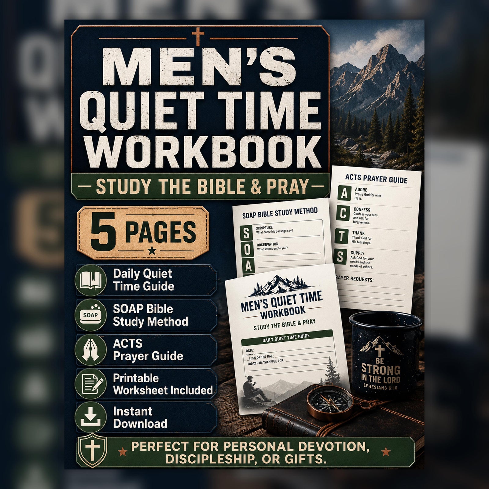 Men's Quiet Time Workbook, Bible Study, Prayer Journal (Digital Download) Bible House Goods