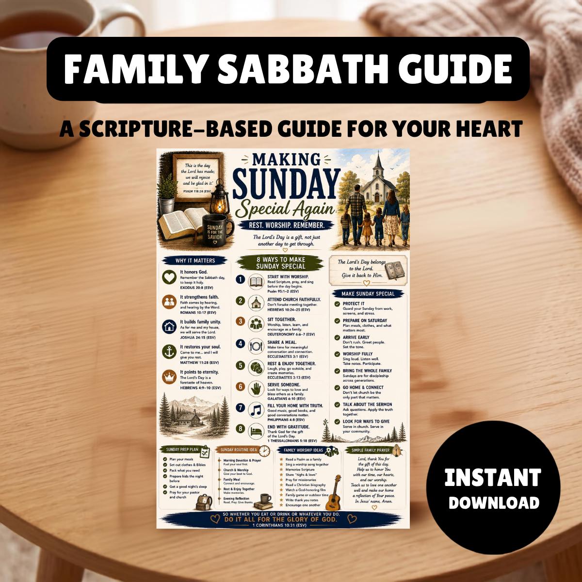 Christian Family Sabbath Guide, Scripture-Based Sunday Routine (PDF Devotional)