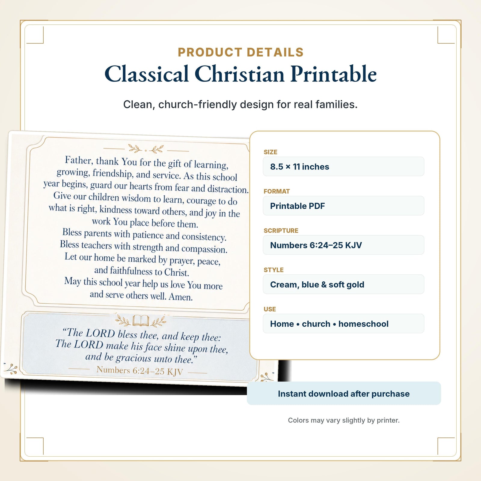 Back to School Christian Printable Pack | Family Prayer, Scripture Cards (Digital Download)
