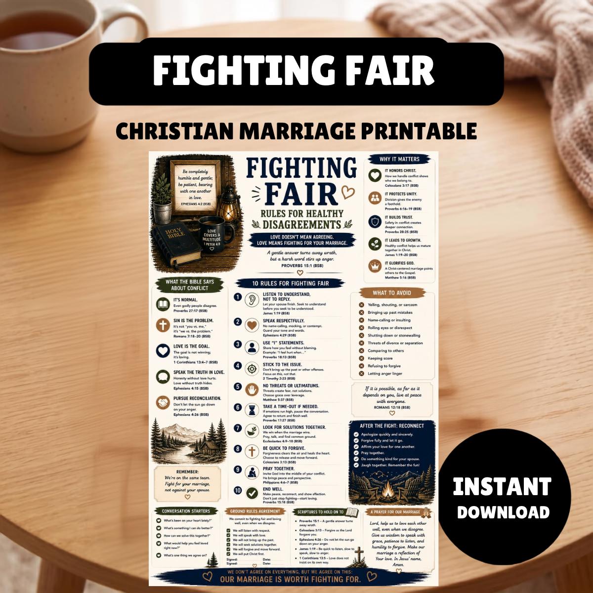 Fighting Fair Marriage Printable, Christian Conflict Resolution Guide, Couples Devotional (Digital Download)