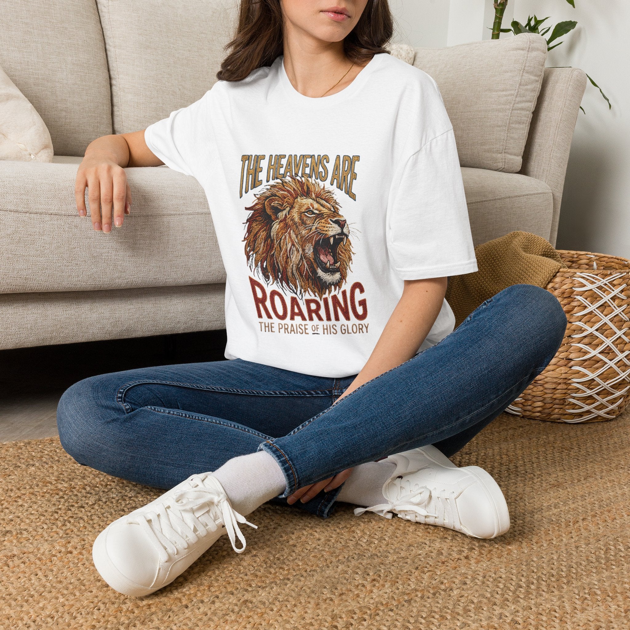 The Heavens Are Roaring Lion graphic T-Shirt | Faith Christian Scripture design