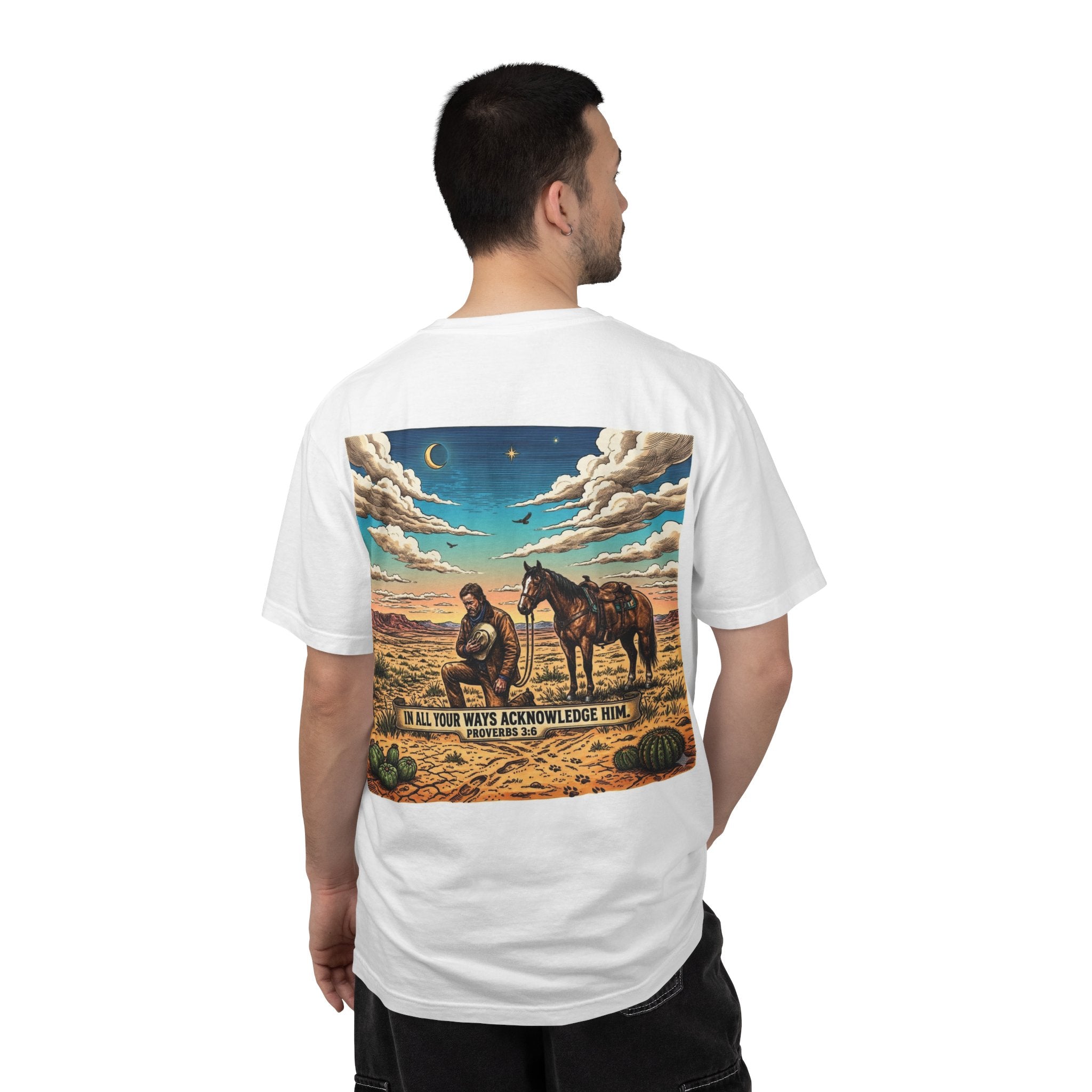 T-Shirt — Western Cowboy Prayer Design ("In All Your Ways Acknowledge Him")