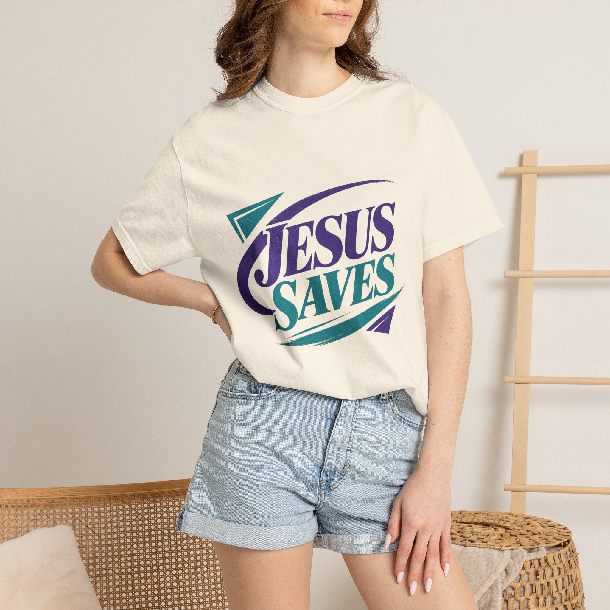 Jesus Saves T-Shirt | Retro Script Faith Design