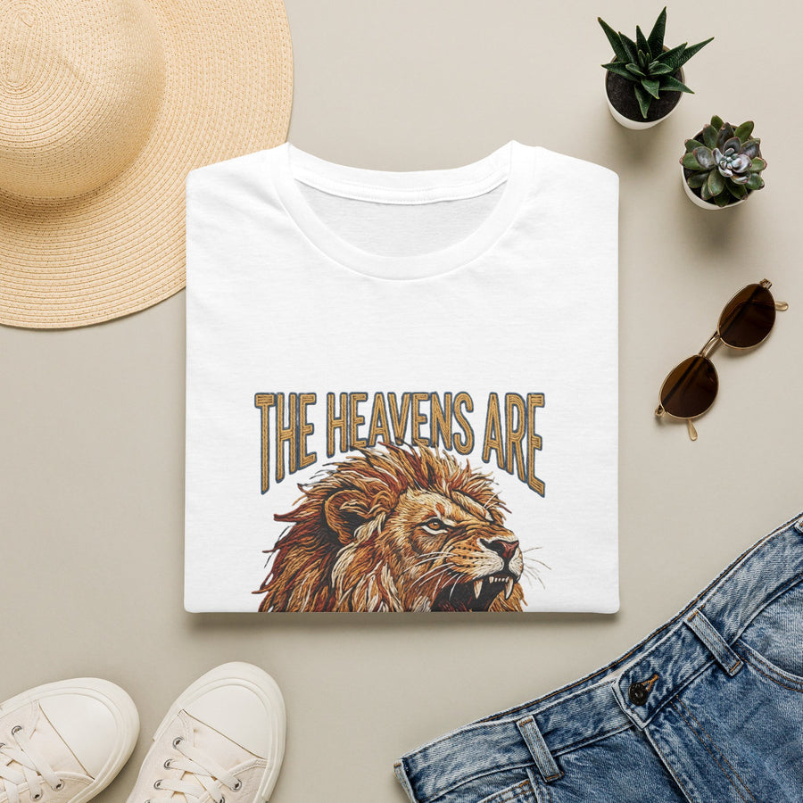 The Heavens Are Roaring Lion graphic T-Shirt | Faith Christian Scripture design