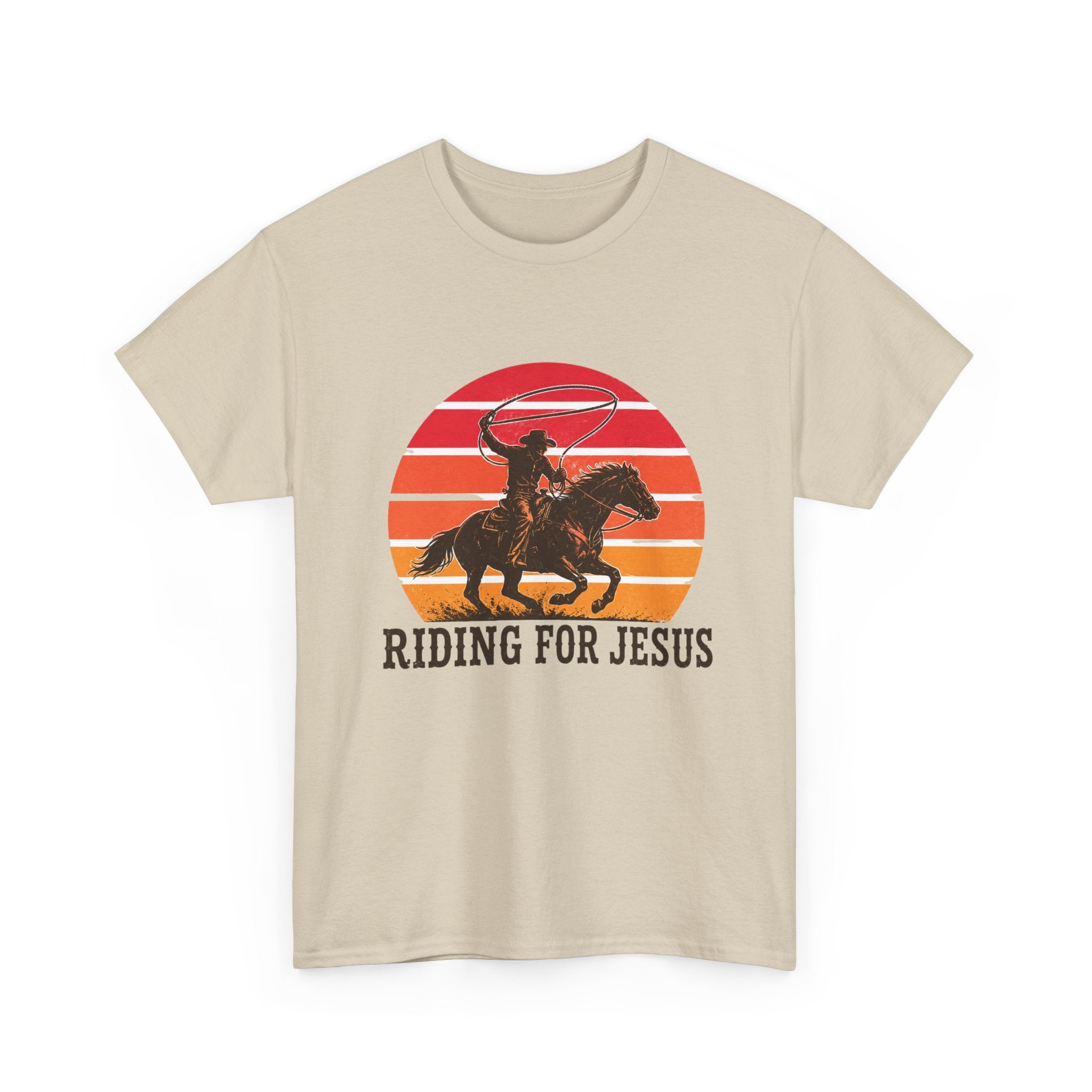 Riding for Jesus tee | Cowboy silhouette sunset graphic tee