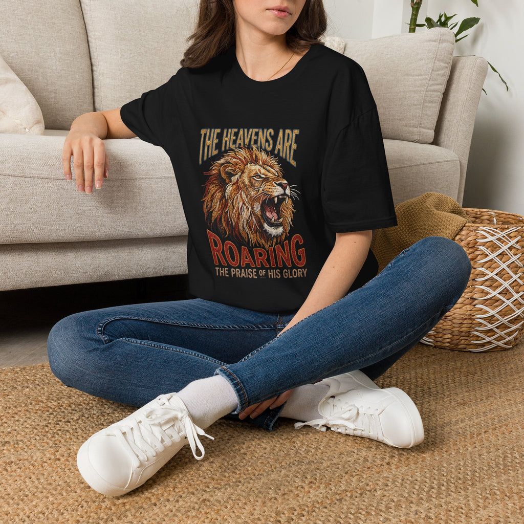 The Heavens Are Roaring Lion graphic T-Shirt | Faith Christian Scripture design