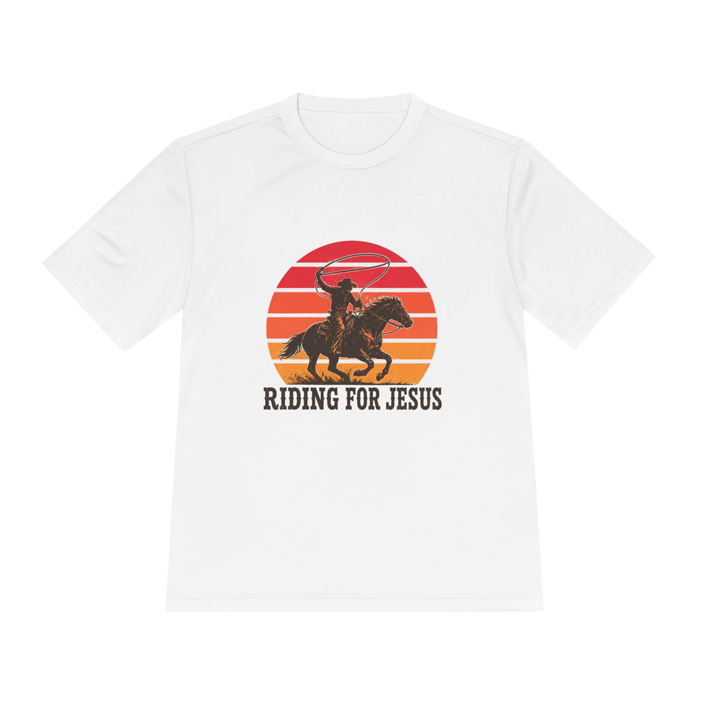 Riding for Jesus Tee | Cowboy Horse Christian Sunset Graphic
