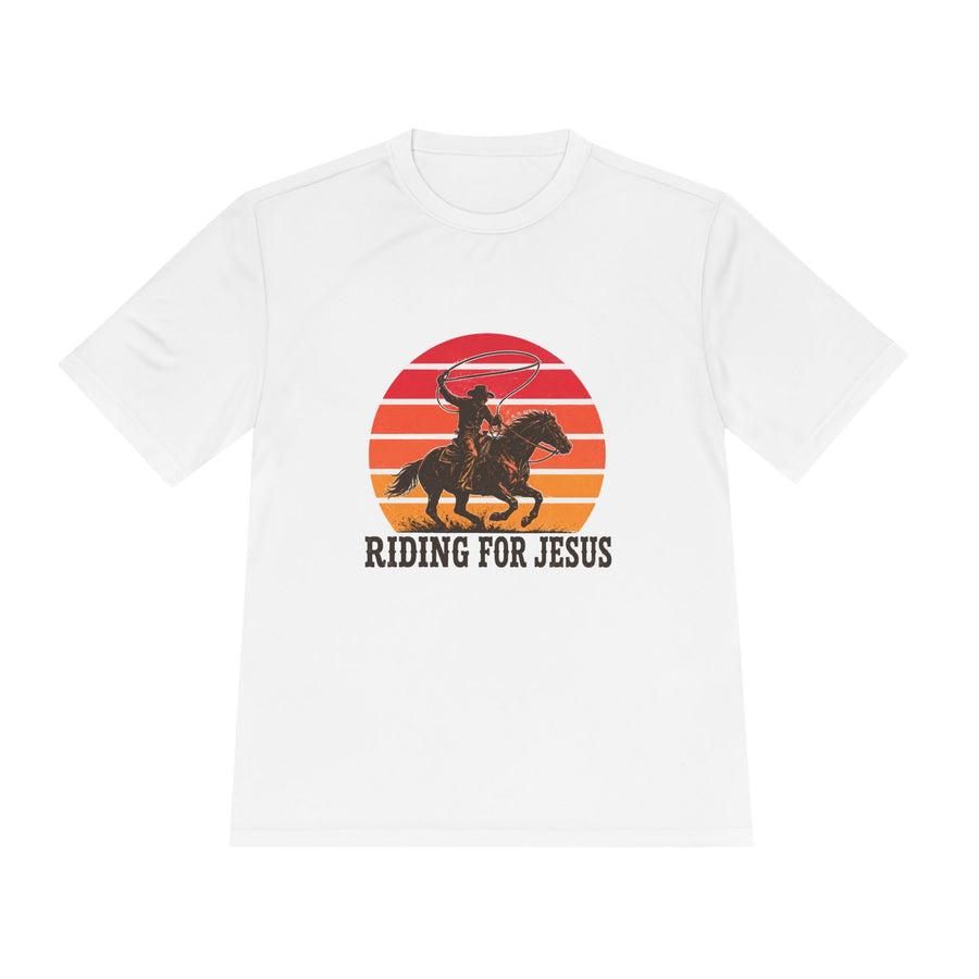 Riding for Jesus Tee | Cowboy Horse Christian Sunset Graphic