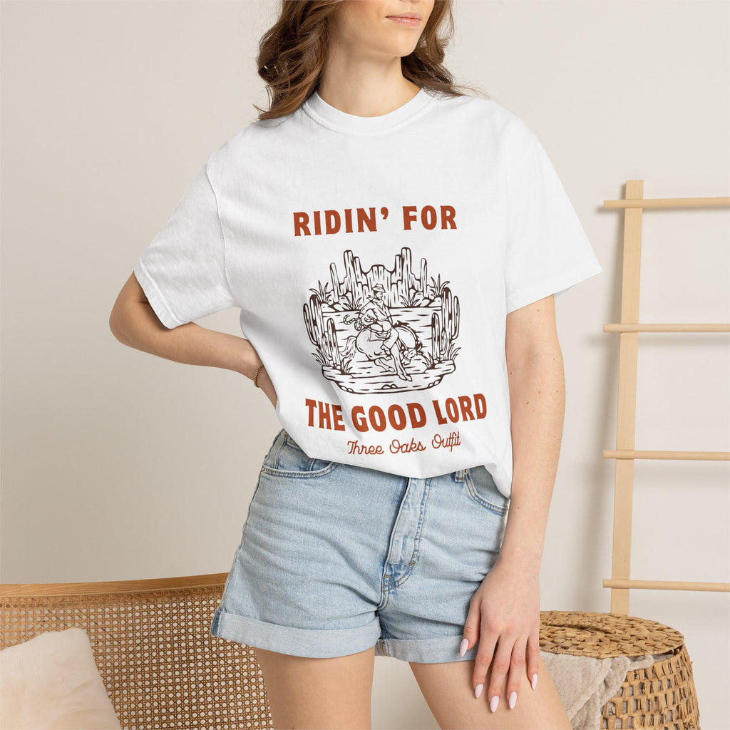 Ridin' for the Good Lord T-shirt | Western Desert Illustration