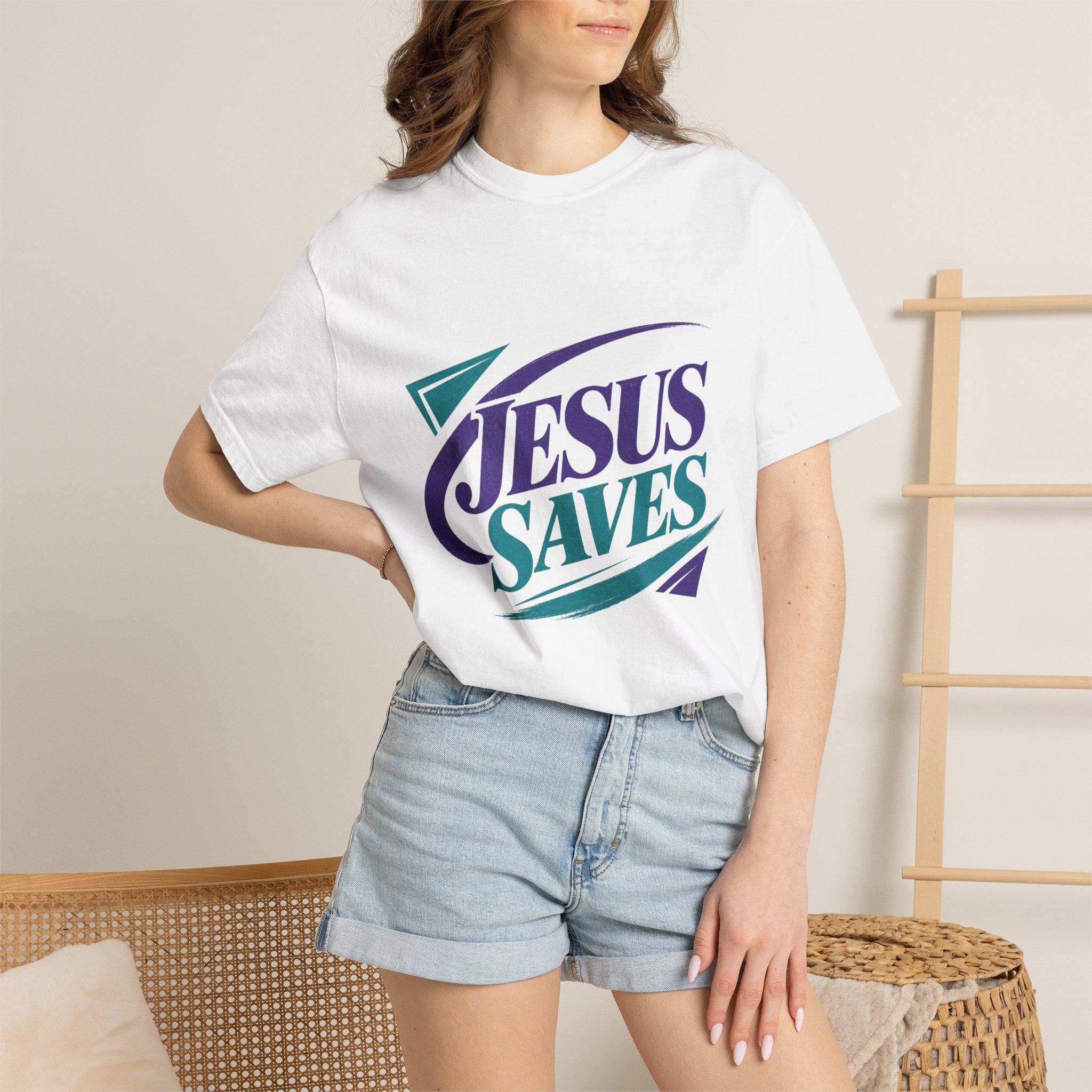Jesus Saves T-Shirt | Retro Script Faith Design