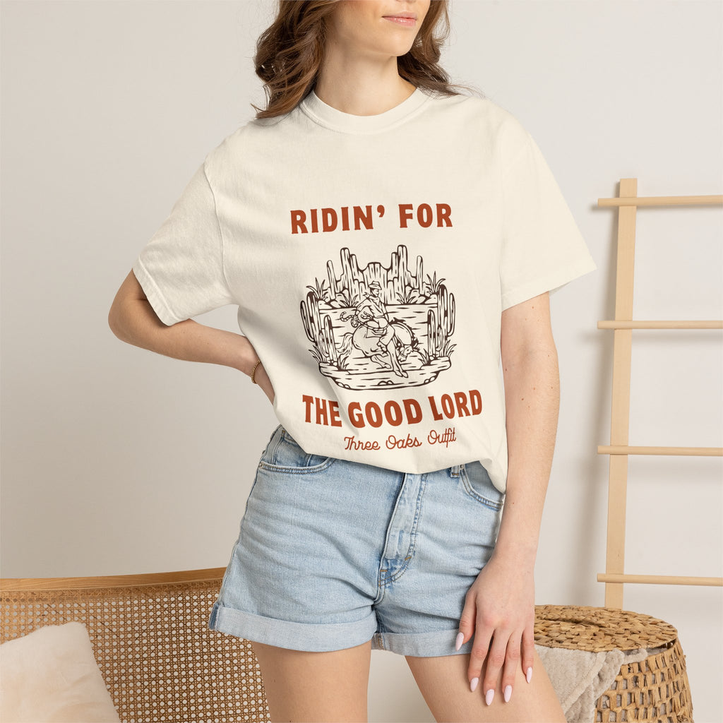 Ridin' for the Good Lord T-shirt | Western Desert Illustration