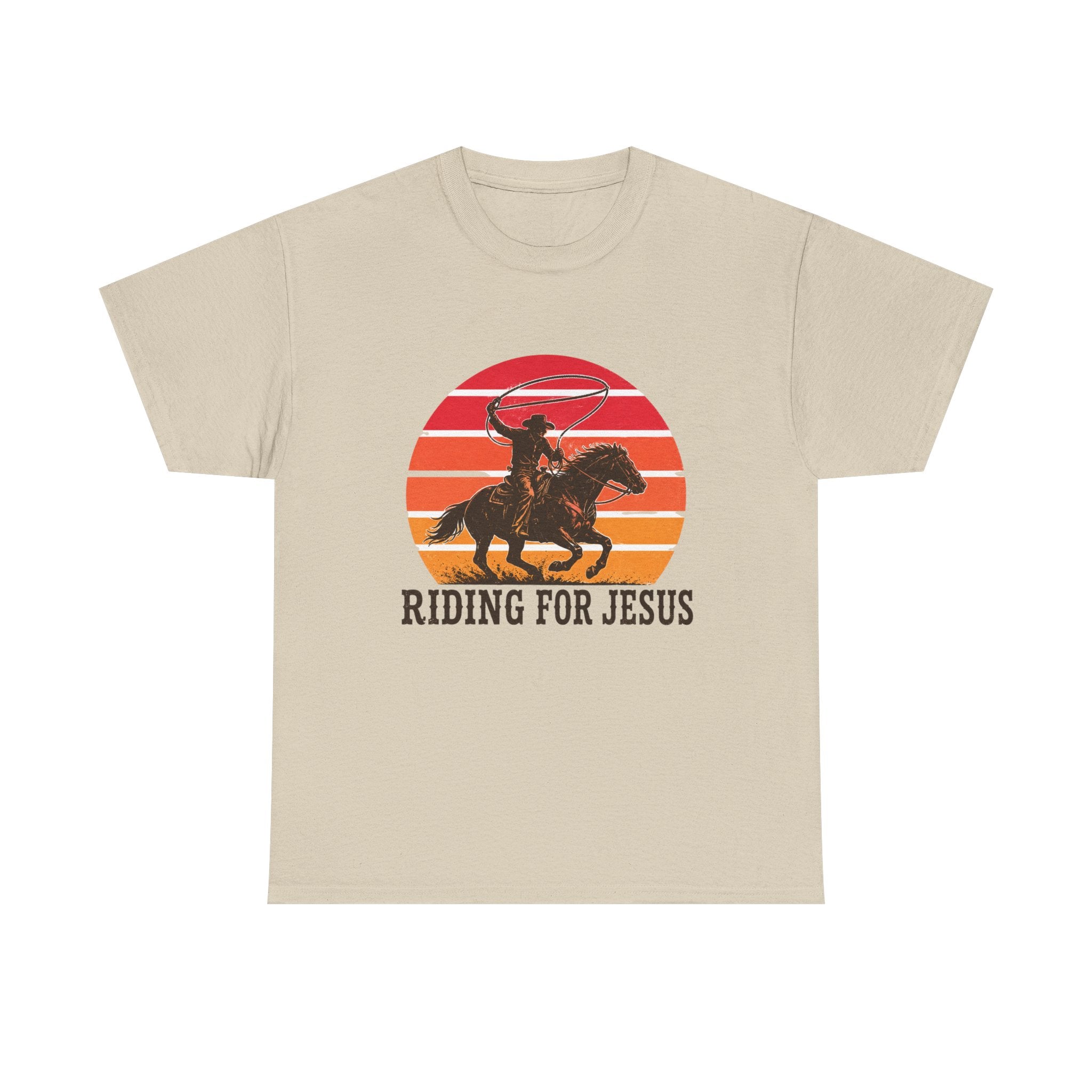 Riding for Jesus tee | Cowboy silhouette sunset graphic tee
