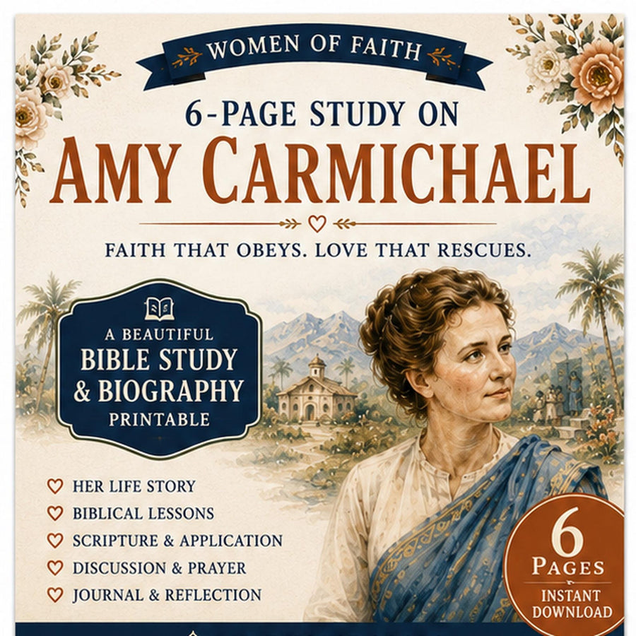 Amy Carmichael Women of Faith six-page Bible study printable