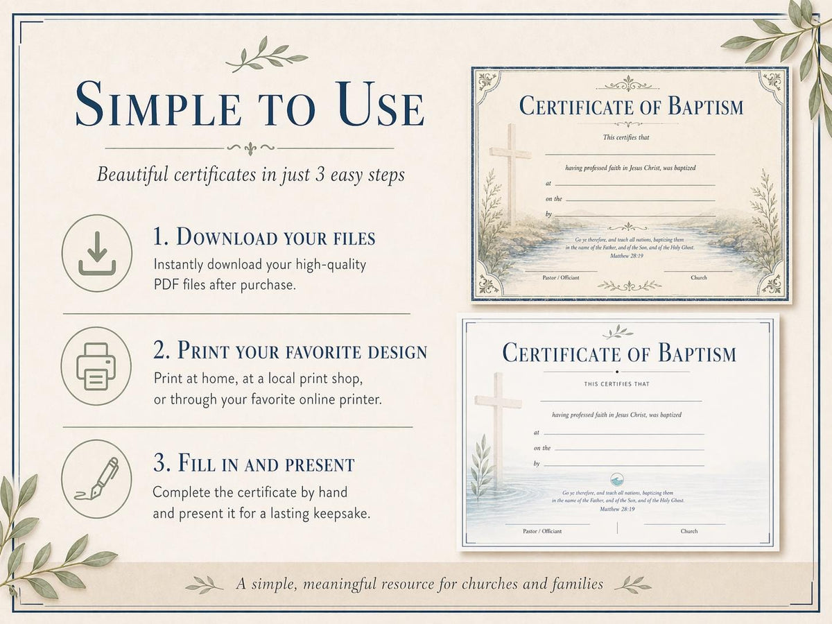 Baptism Certificate Template Bundle, 4 Landscape PDF Designs (Digital Download) - Bible House Goodsced_31554673053