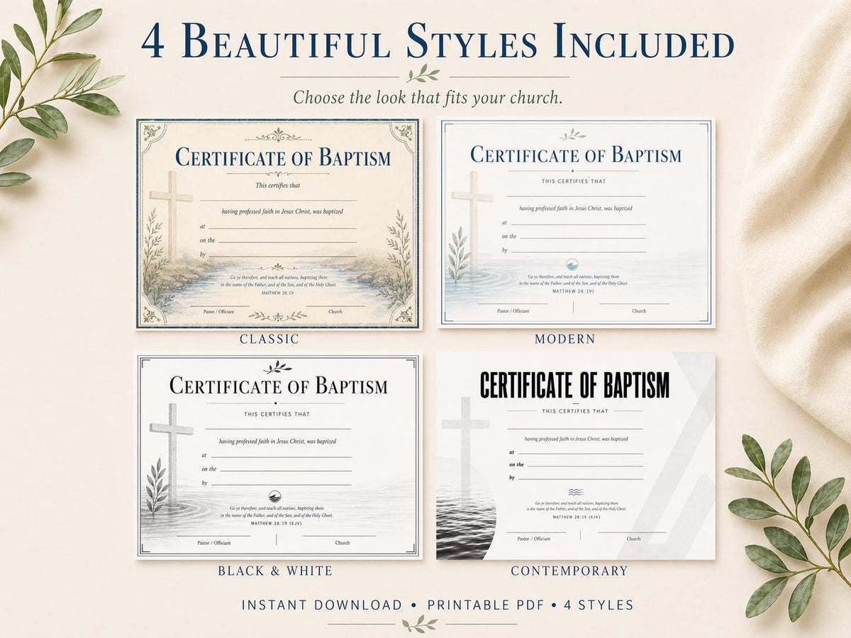 Baptism Certificate Template Bundle, 4 Landscape PDF Designs (Digital Download) - Bible House Goodsced_31554673053