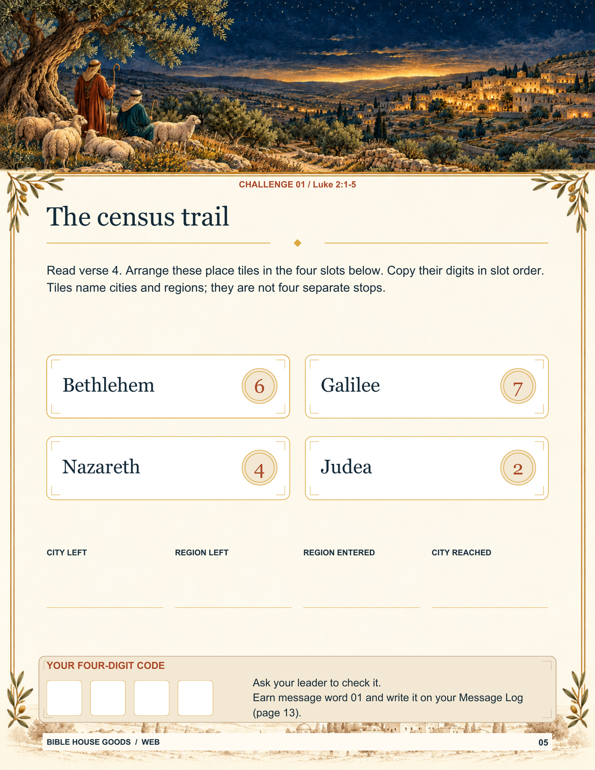 The Bethlehem Message printable census puzzle page preview