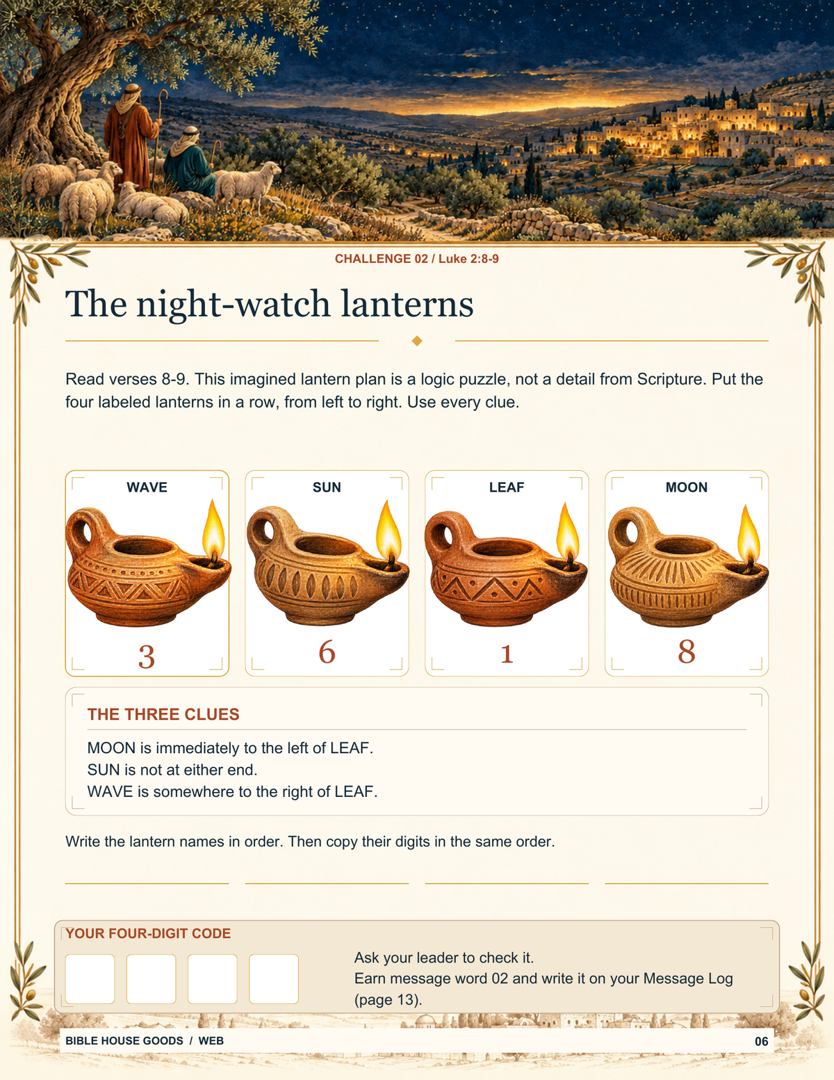 The Bethlehem Message printable lantern puzzle page preview