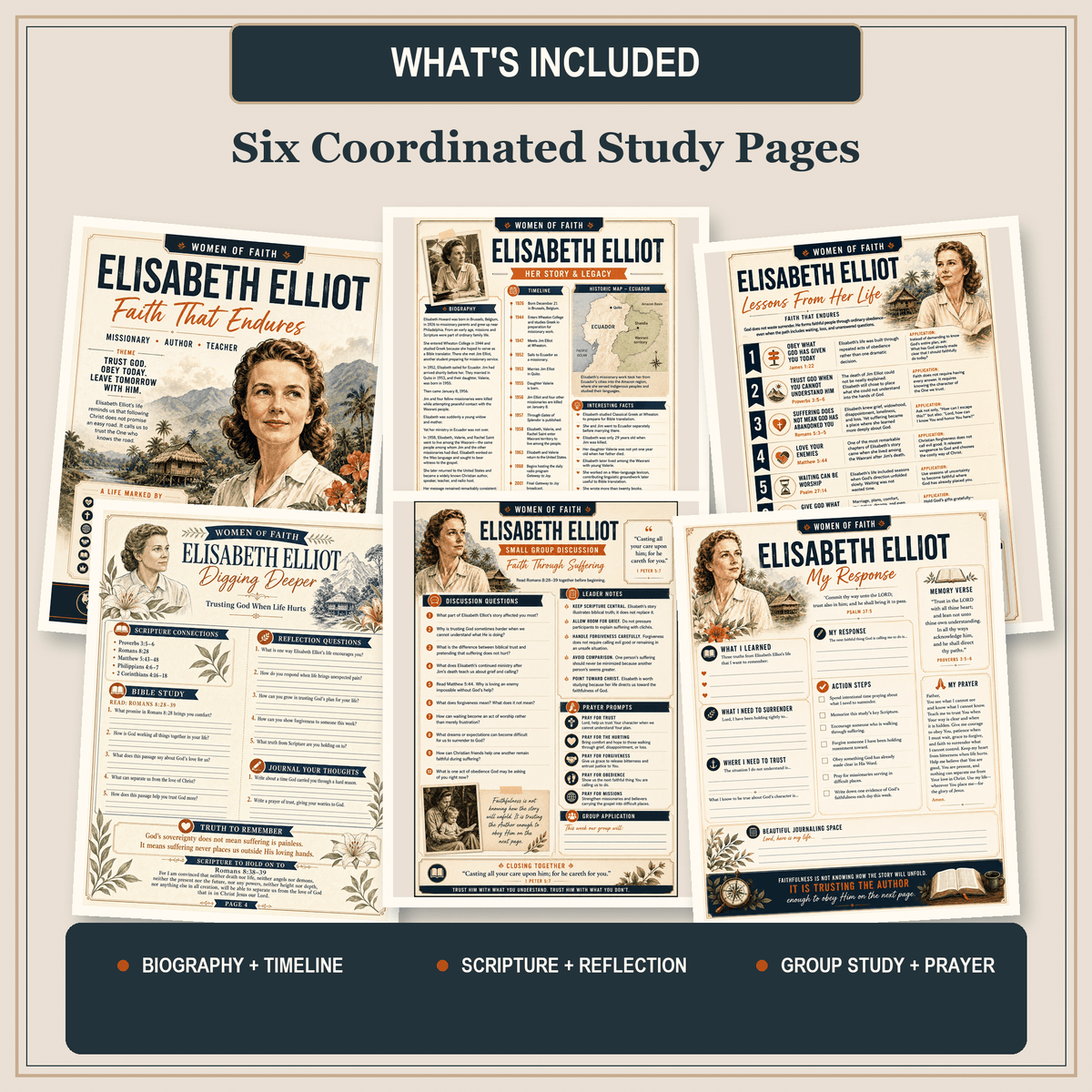 Elisabeth Elliot Bible Study Printable | 6-Page Women of Faith Study (PDF Download) - Bible House GoodsWOF-ELISABETH-6PG