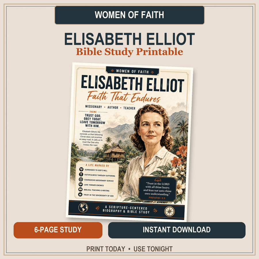 Elisabeth Elliot Women of Faith six-page Bible study printable