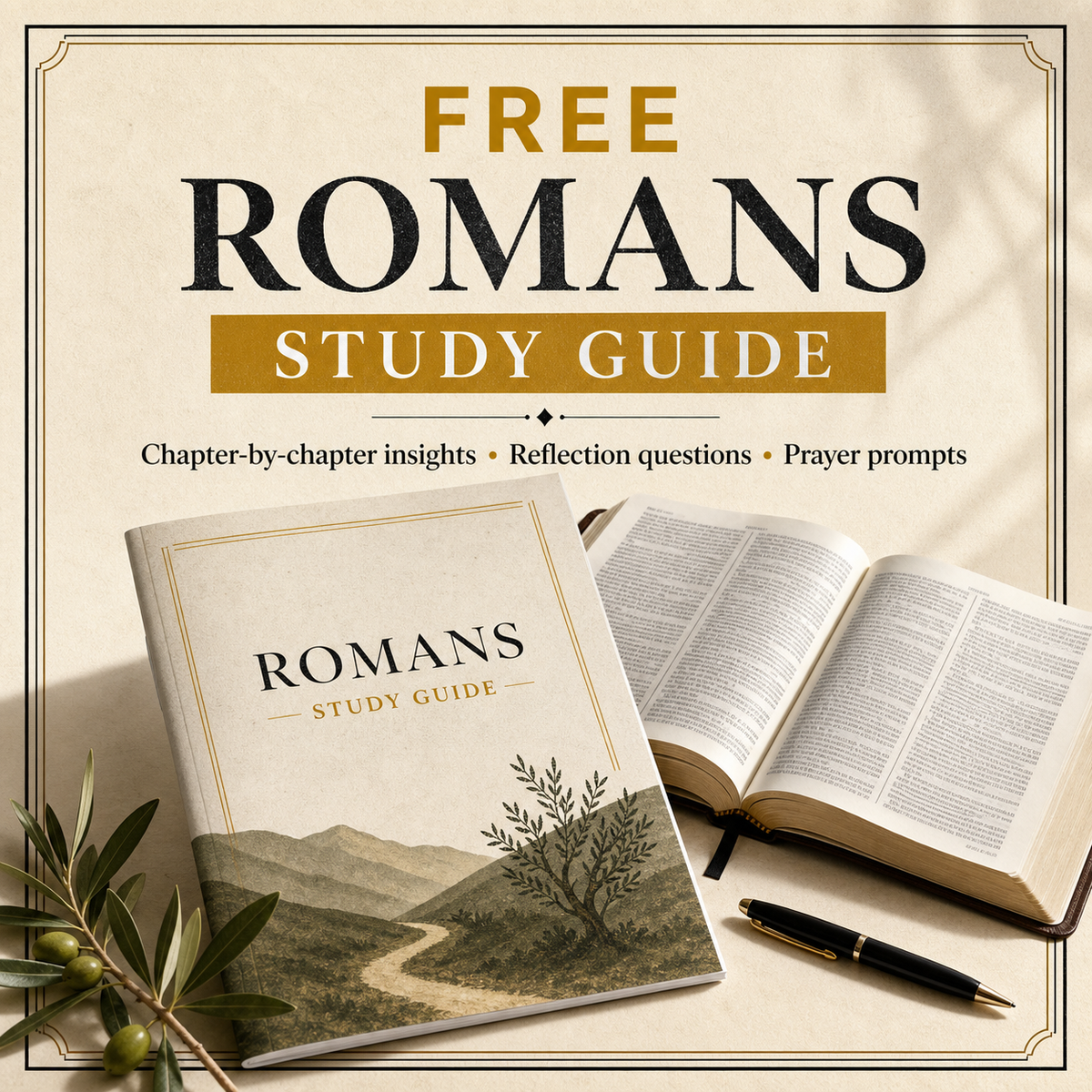 Free Romans Study Guide with chapter-by-chapter insights, reflection questions, and prayer prompts