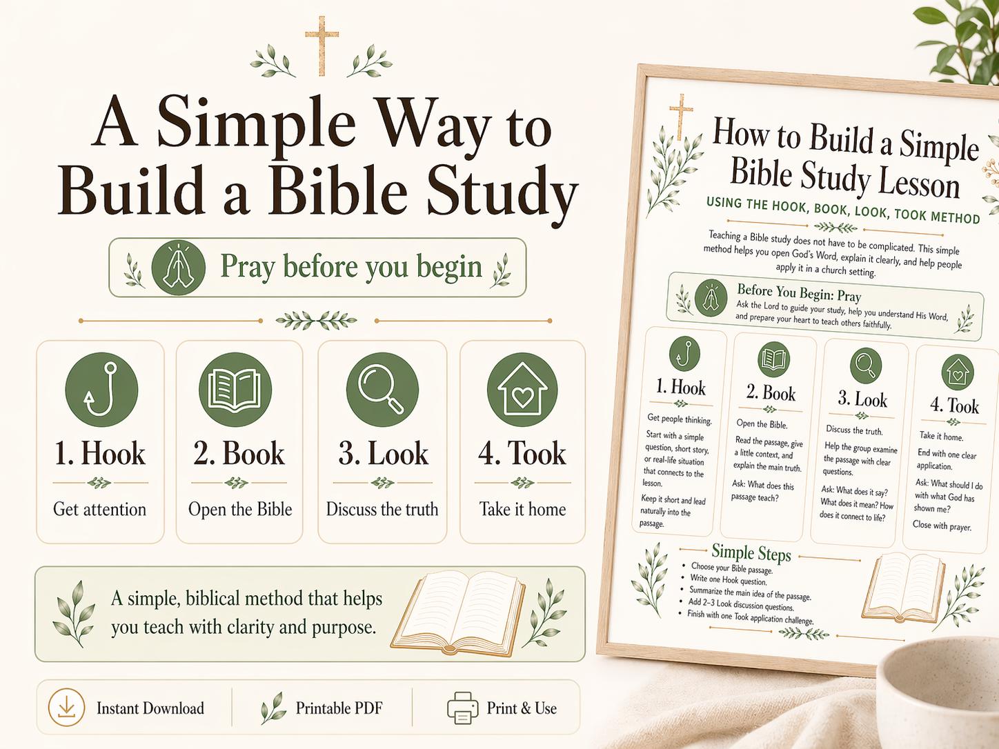 Simple Bible Study Lesson Guide | Hook Book Look Took Method (Digital Download)