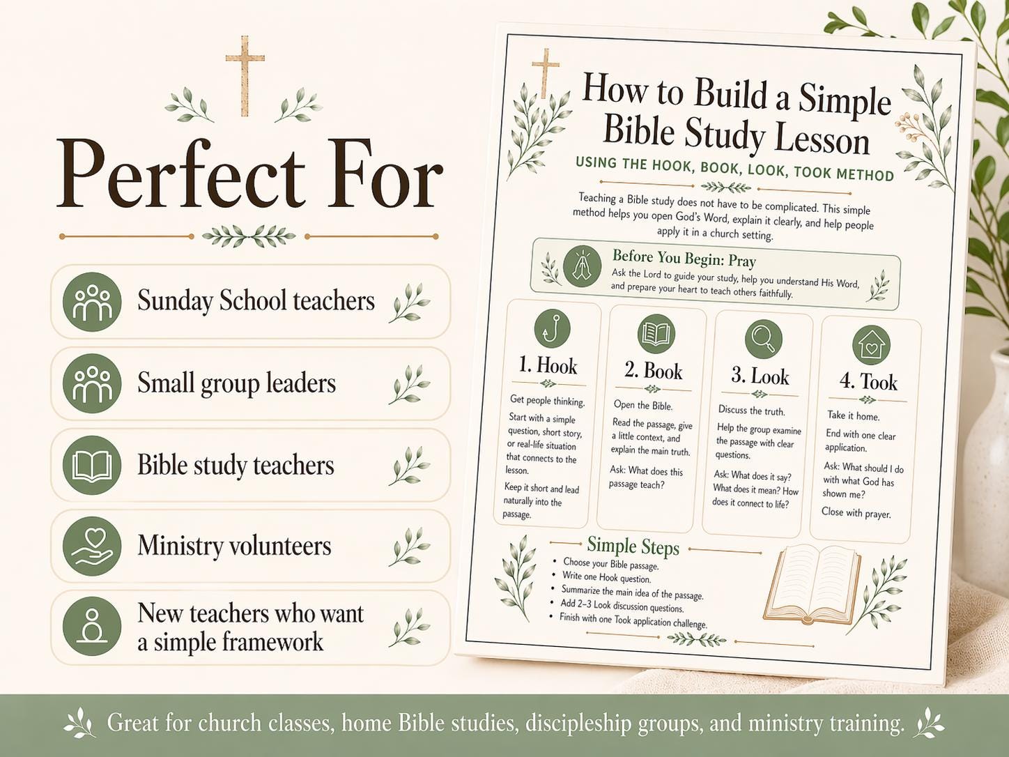 Simple Bible Study Lesson Guide | Hook Book Look Took Method (Digital Download)