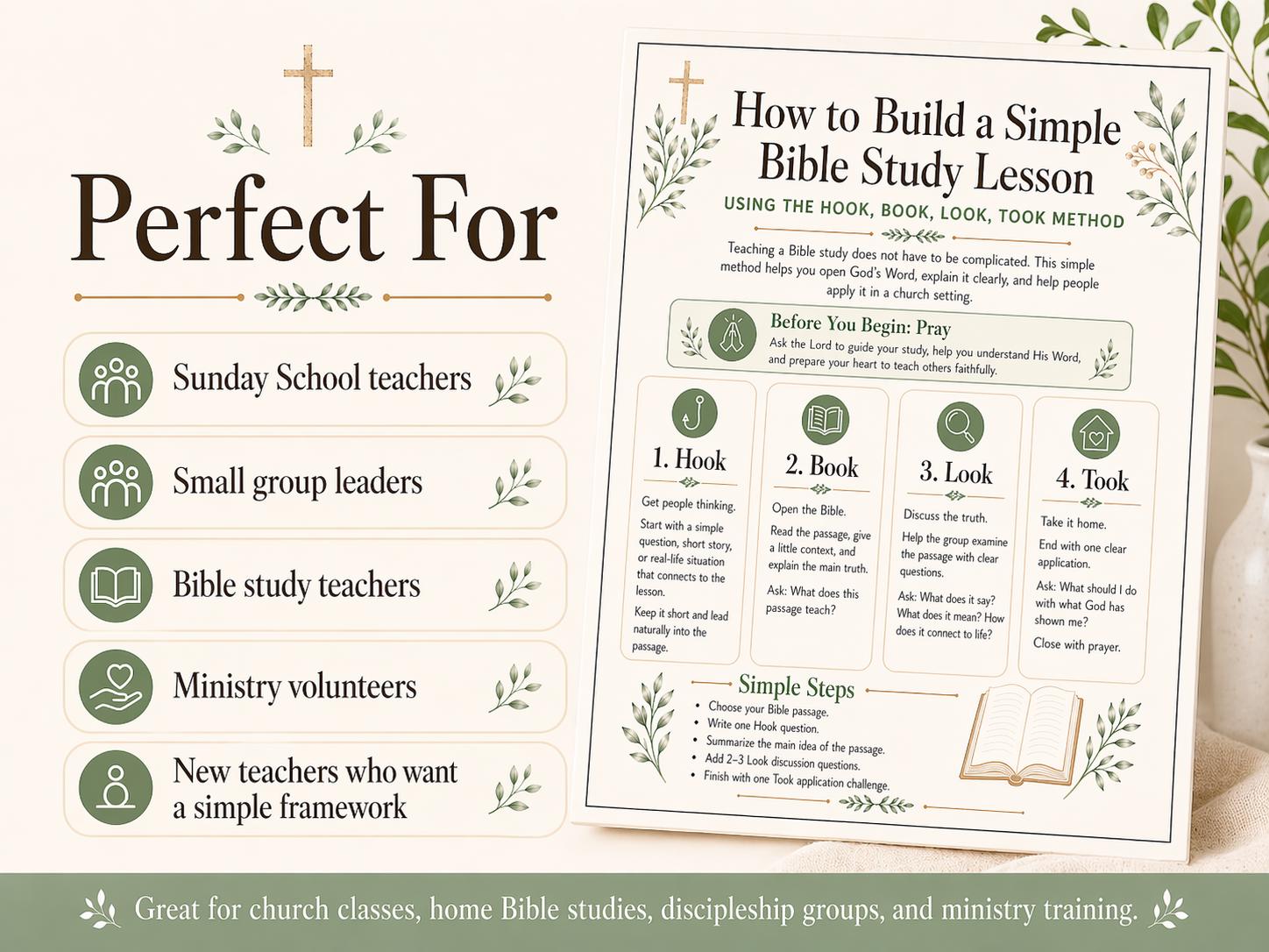 Simple Bible Study Lesson Guide | Hook Book Look Took Method (Digital Download)