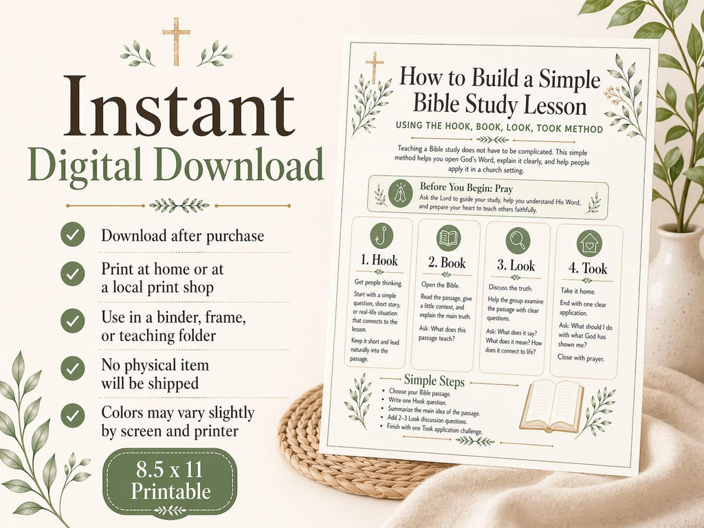 Simple Bible Study Lesson Guide | Hook Book Look Took Method (Digital Download)