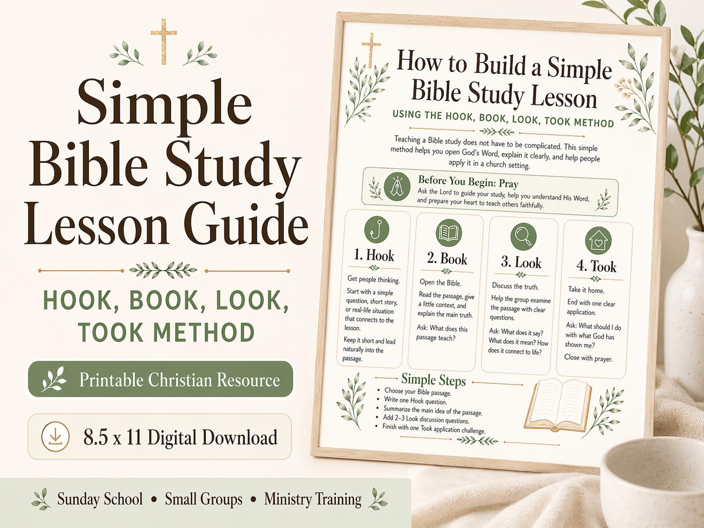 Simple Bible Study Lesson Guide | Hook Book Look Took Method (Digital Download)