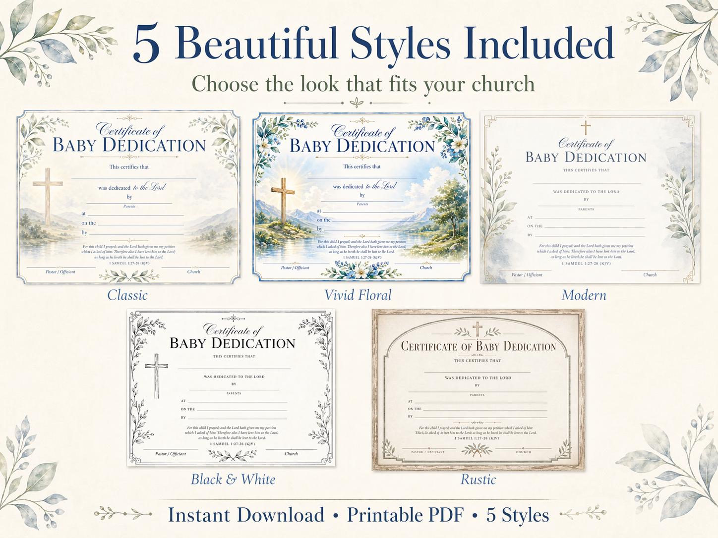 Baby Dedication Certificate Bundle, Printable Church Template (Digital Download)