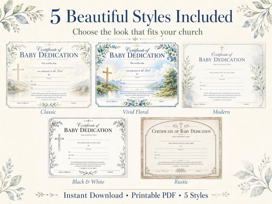 Baby Dedication Certificate Bundle, Printable Church Template (Digital Download)