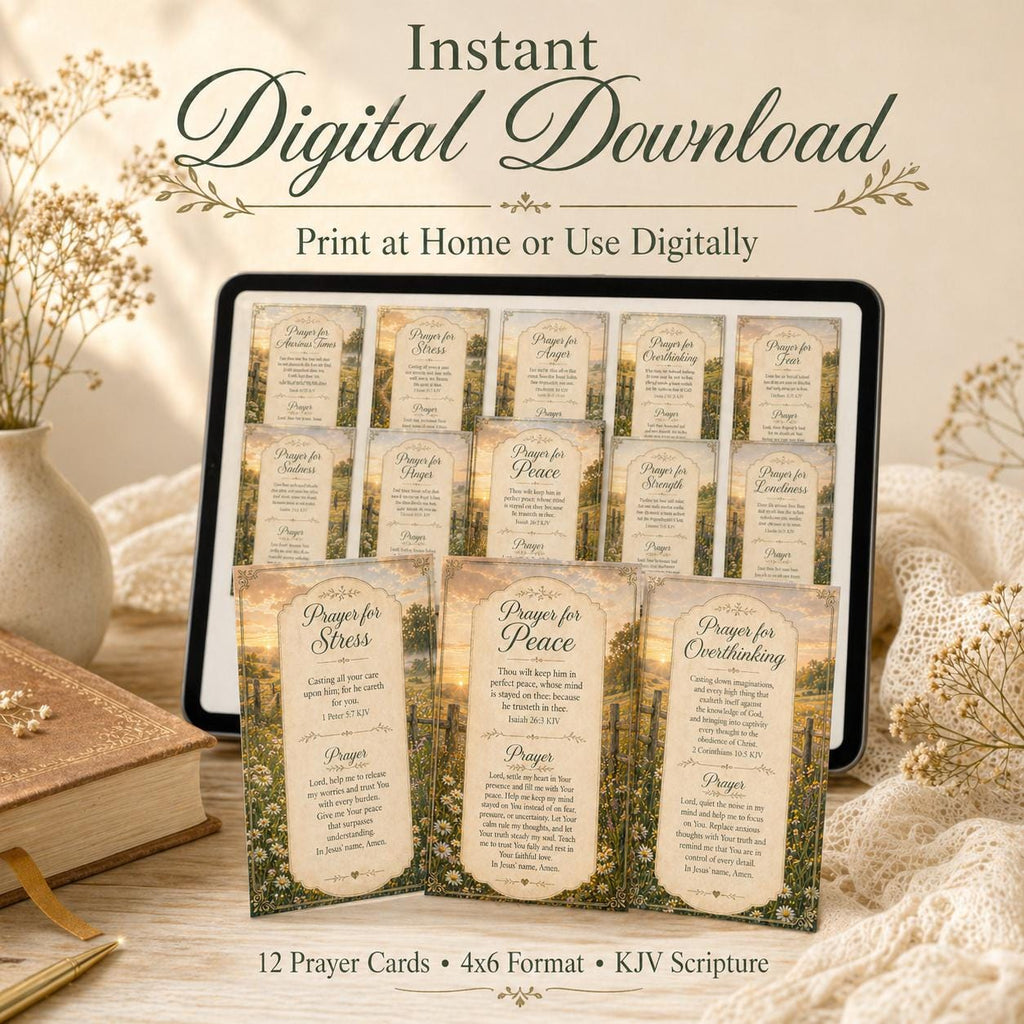 Prayers for a Weary Heart — 12 KJV Printable Scripture Prayer Cards