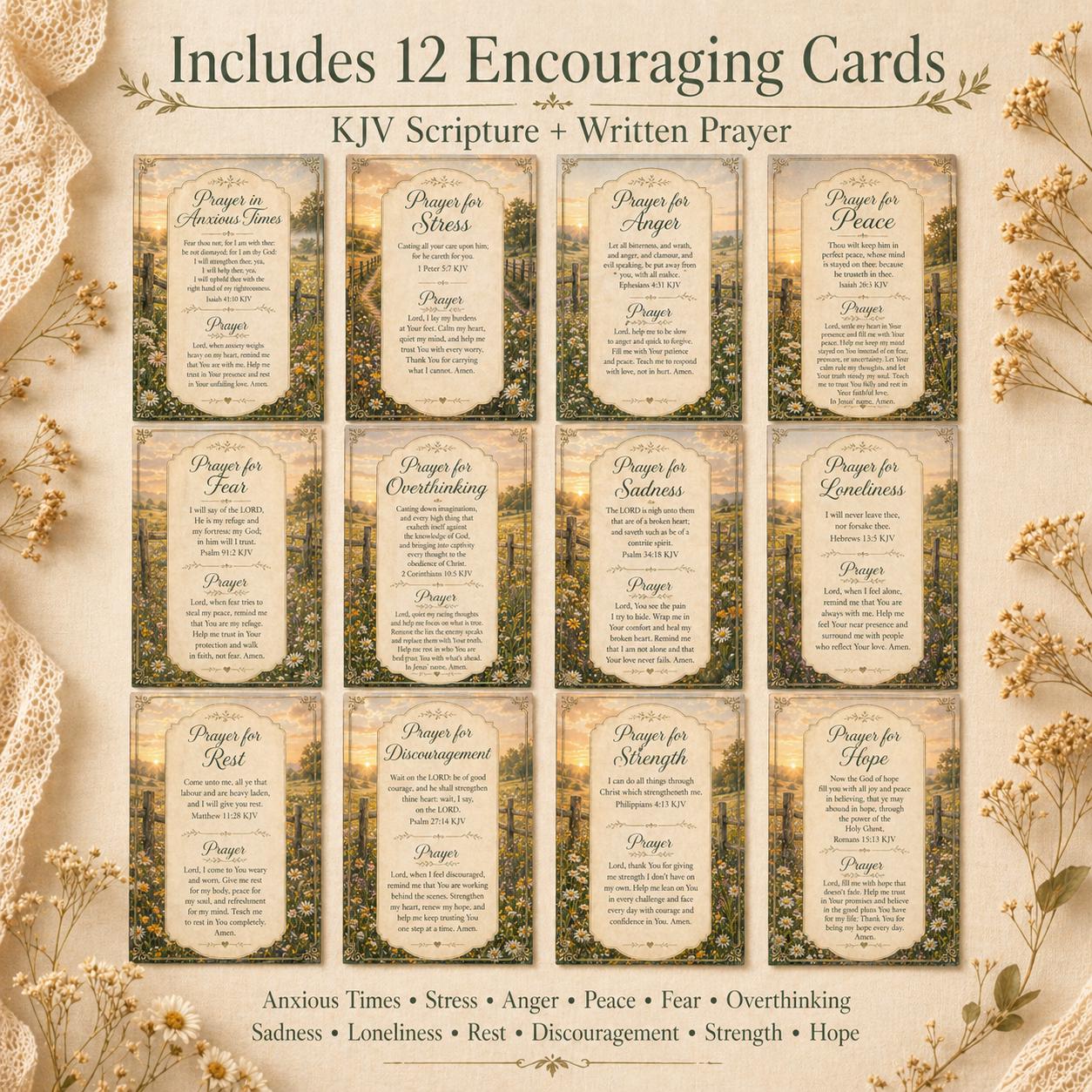Prayers for a Weary Heart — 12 KJV Printable Scripture Prayer Cards