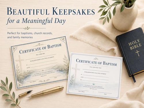 Baptism Certificate Template Bundle, 4 Landscape PDF Designs (Digital Download)