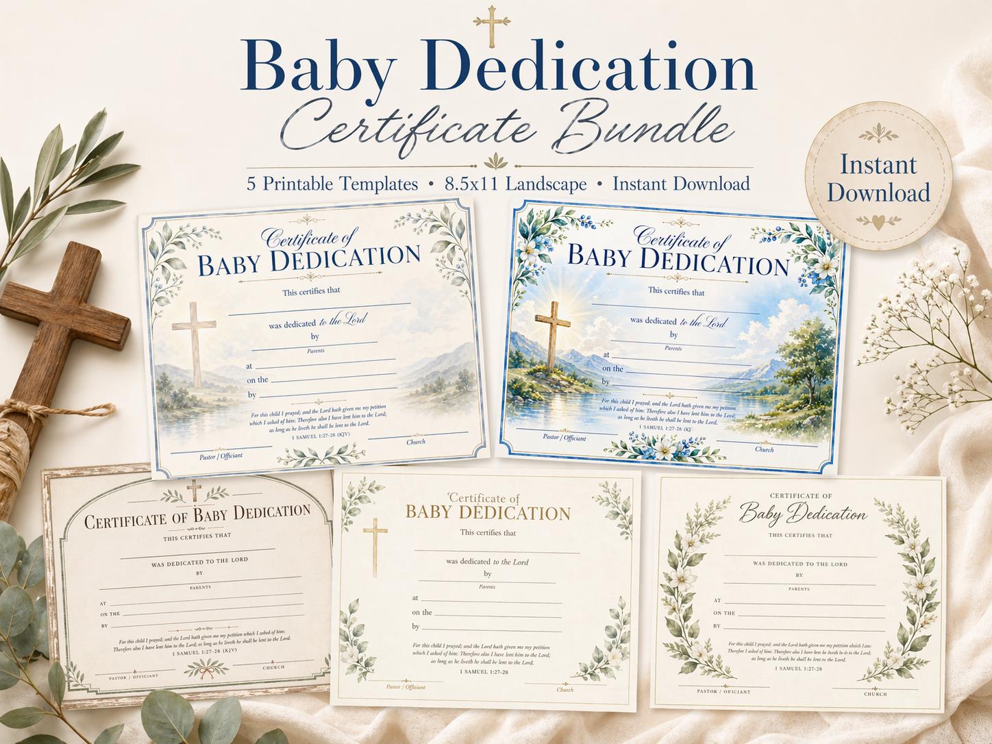 Baby Dedication Certificate Bundle, Printable Church Template (Digital Download)